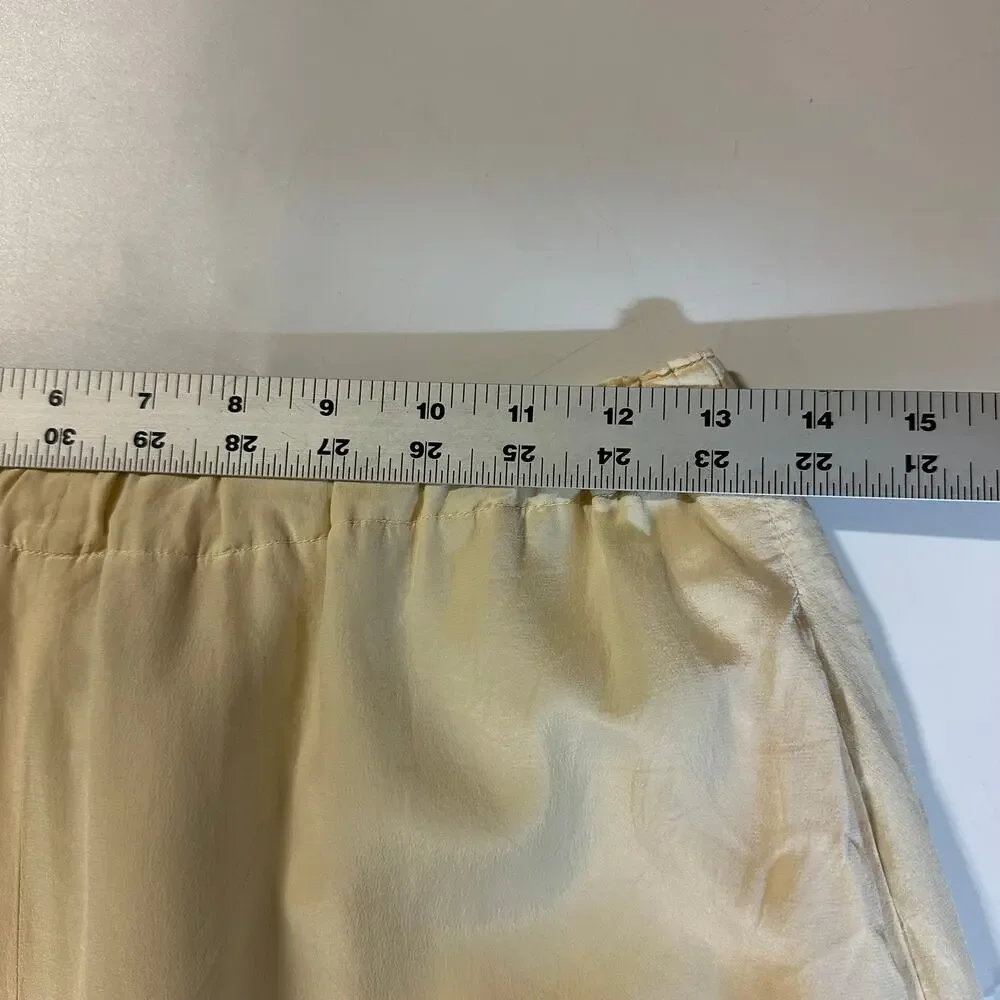 Vintage 100% Silk‎ Skirt Size 8 Cream Ivory Elastic Waist A-Line Midi Fiorenza